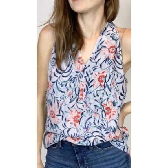 CAbi Stem Floral Sleeveless Top Blouse Blue Red Size Medium - Picture 11 of 15